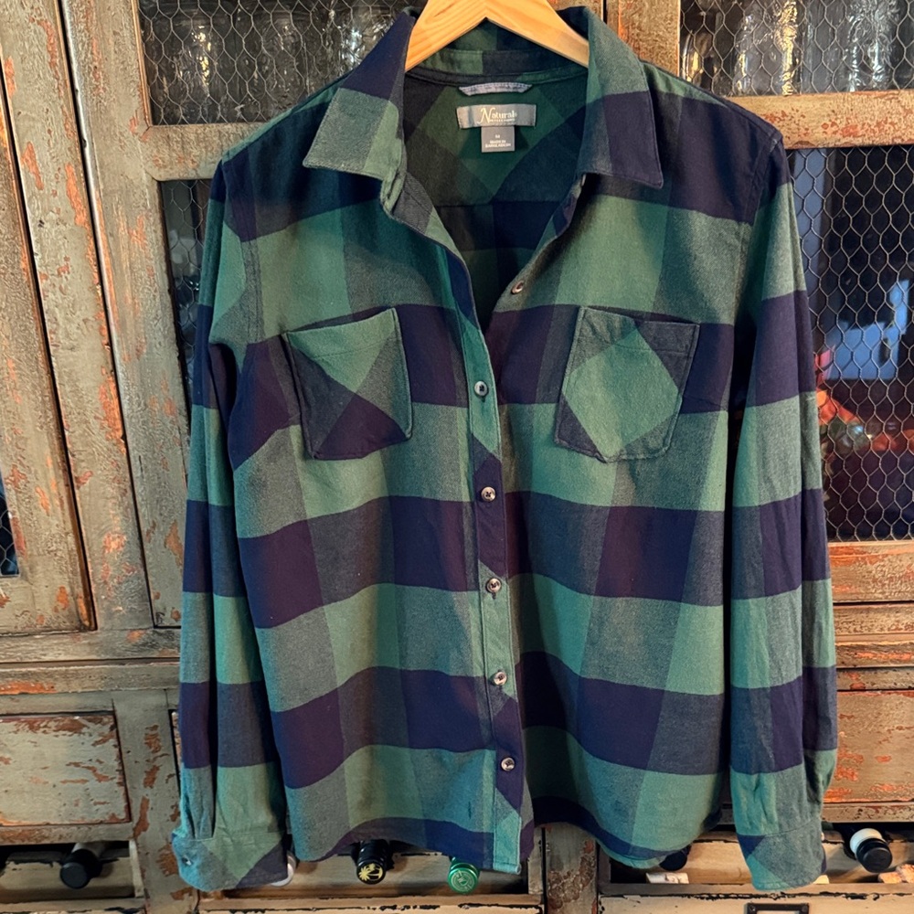 Natural Reflections Forest Green and Navy Plaid Shirt